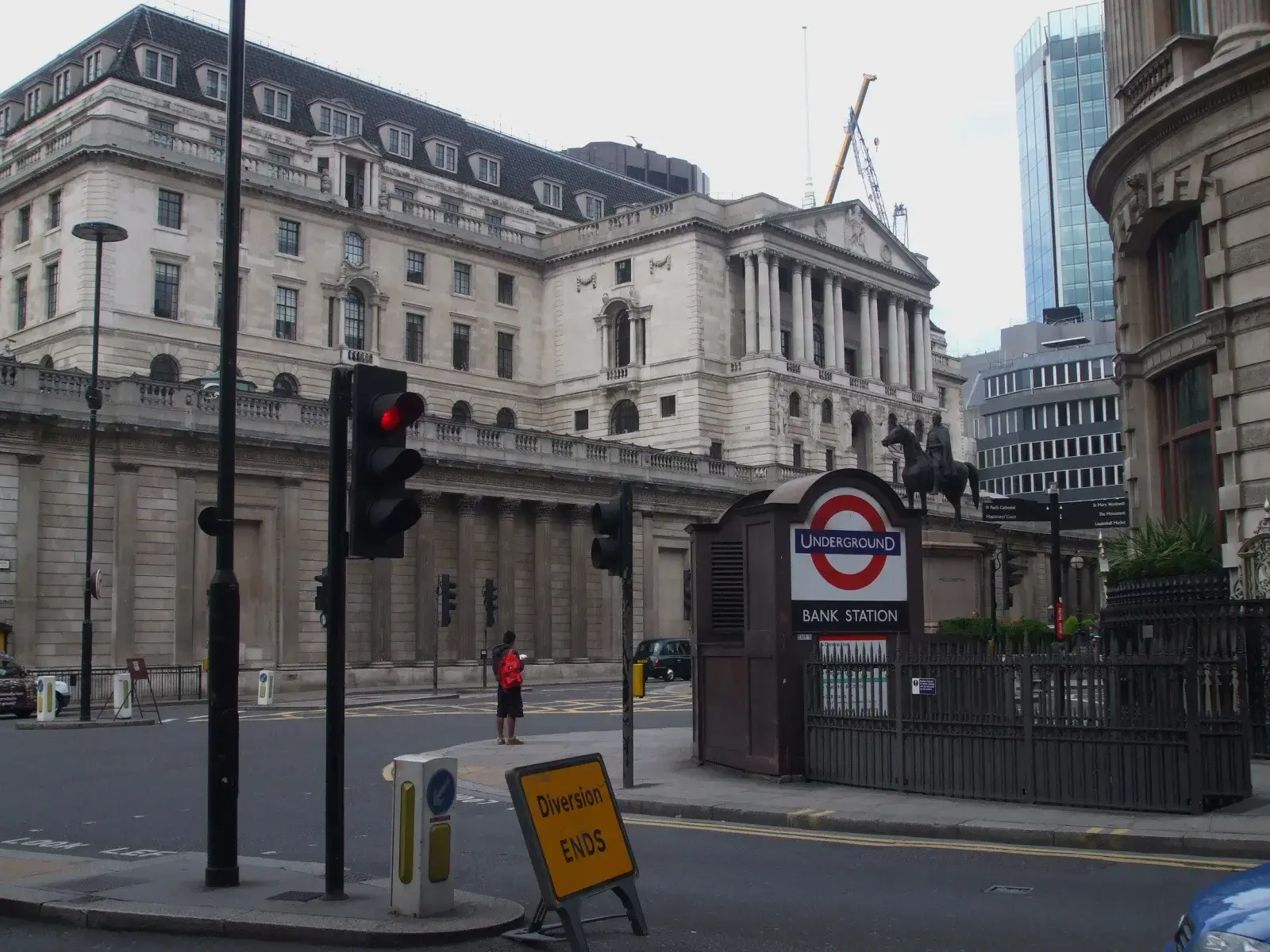 Bank junction in the City of London with the Bank of England behind